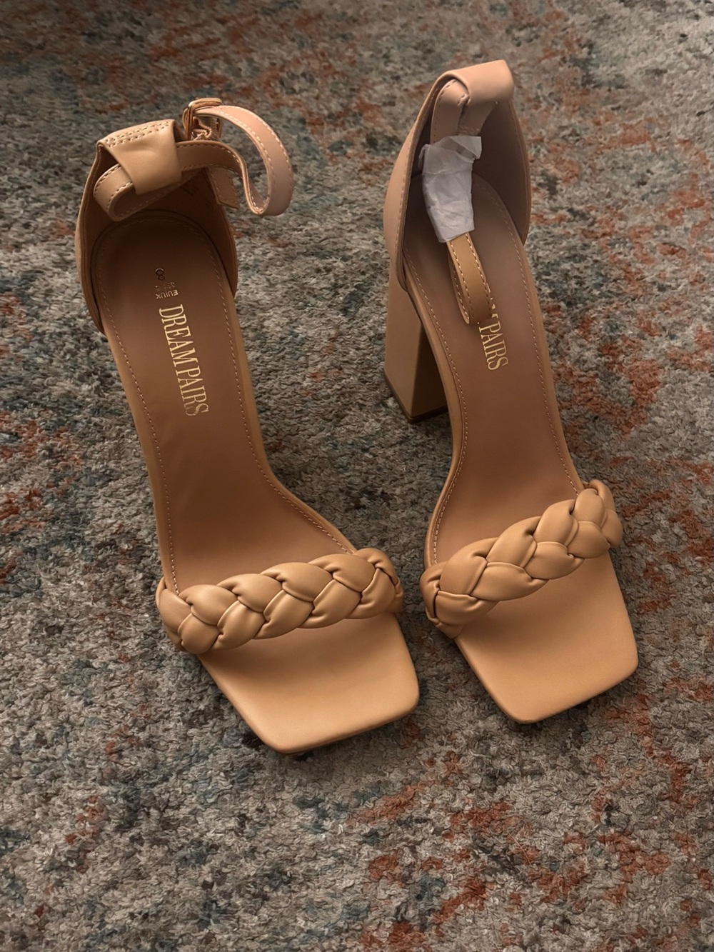 Dream Pairs Nude Tan Braided Block Heel Sandals
